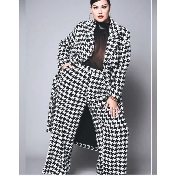 Eloguii Houndstooth Tweed Wide Leg Pants Women's Size 18 Black White Pockets - Picture 1 of 9
